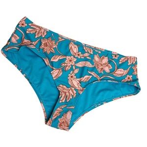 NEW Time And Tru Teal Floral Mid Rise Bikini Bottom Cheeky Fit 16W/18W